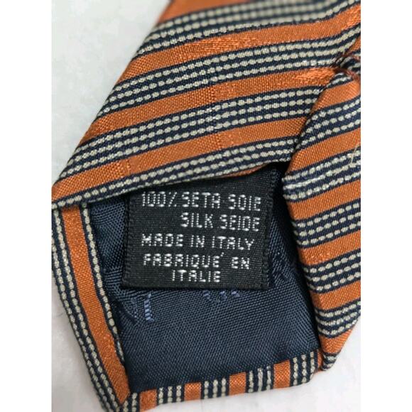 Vintage GIORGIO ARMANI 100% Silk Orange Black Striped Men's Necktie Tie Italy - Picture 8 of 10